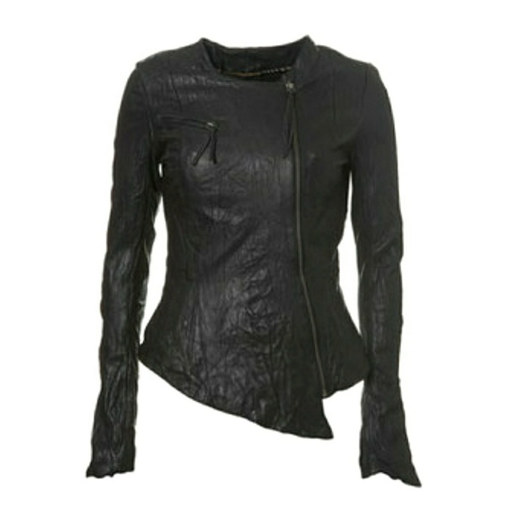 Topshop Asymmetrical Black Leather Jacket